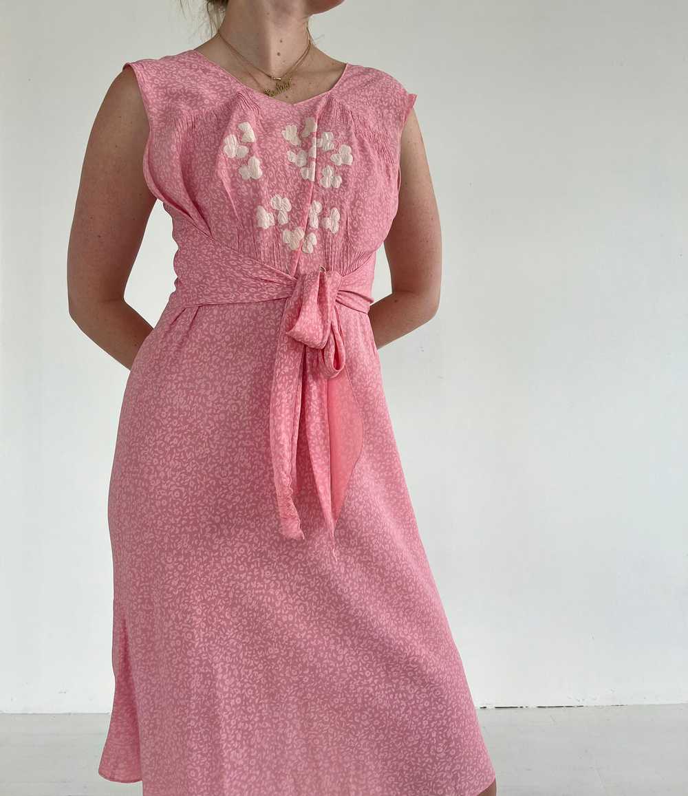 1930's Pink Silk Dress with Floral Print - image 5