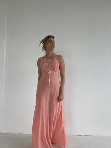 Vintage Party Dress Pink Crepe Ruffle Slip Dress Size Small Bust 32 