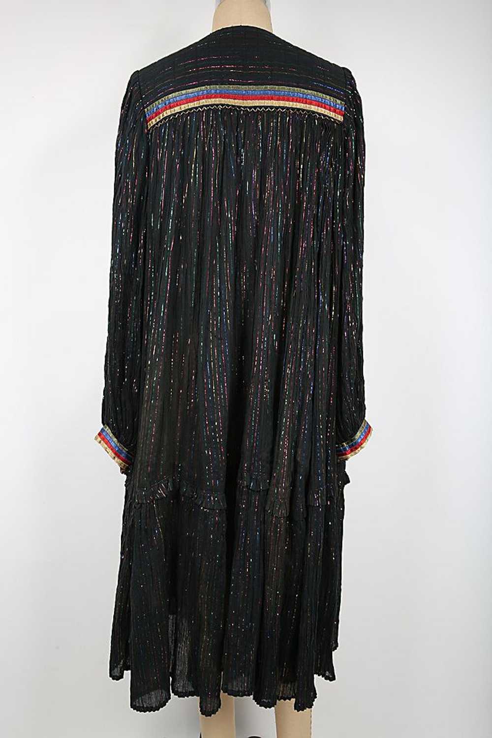 70s Vintage Phool Boho Black Midi Dress with Rain… - image 4