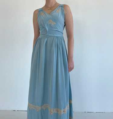 1930s Teal Silk and Lace Half Slip [xs/sm]