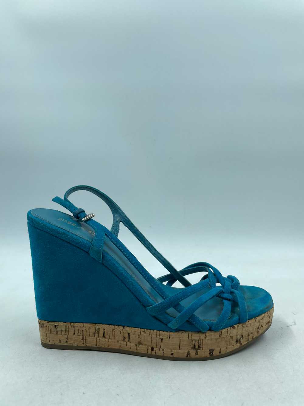 Authentic Prada Turquoise Wedge Sandals W 7 - image 1