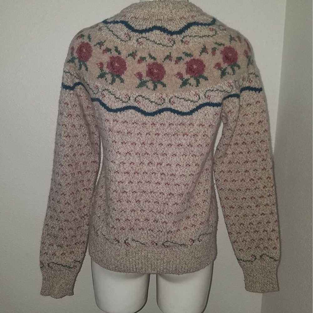 VTG Eddie Bauer Wool Sweater Tan Rose Floral Cott… - image 5