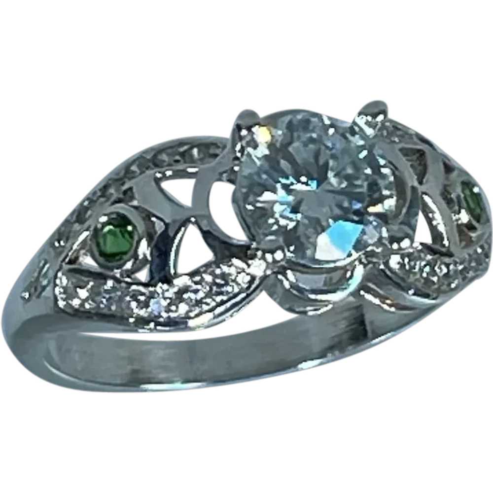 14k Moissanite, Diamonds & Tsavorite Ring, free r… - image 1