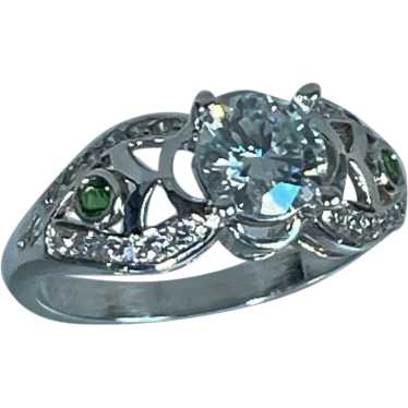 14k Moissanite, Diamonds & Tsavorite Ring, free r… - image 1