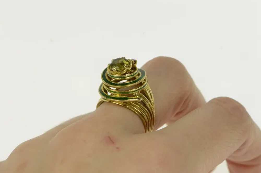 14K Peridot Ruby Enamel Swirl Domed Cocktail Ring… - image 4