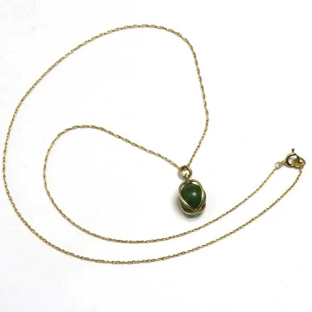 Vintage Caged Jadeite Jade Ball Necklace - image 2