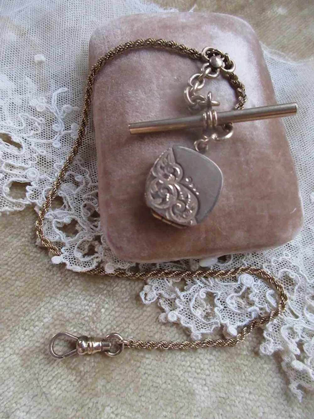 Antique Victorian Pocket Watch Chain with Locket … - image 2