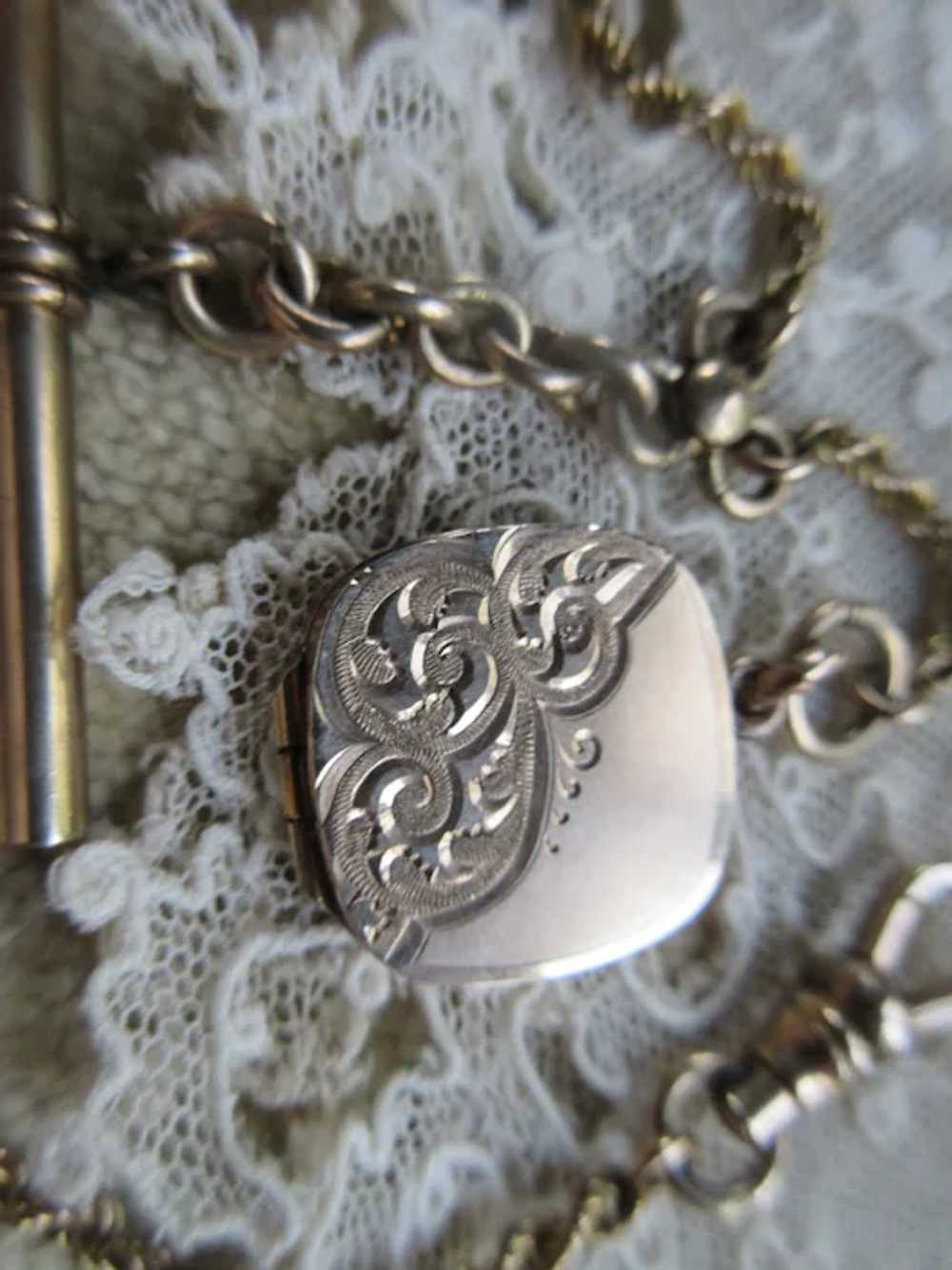Antique Victorian Pocket Watch Chain with Locket … - image 3