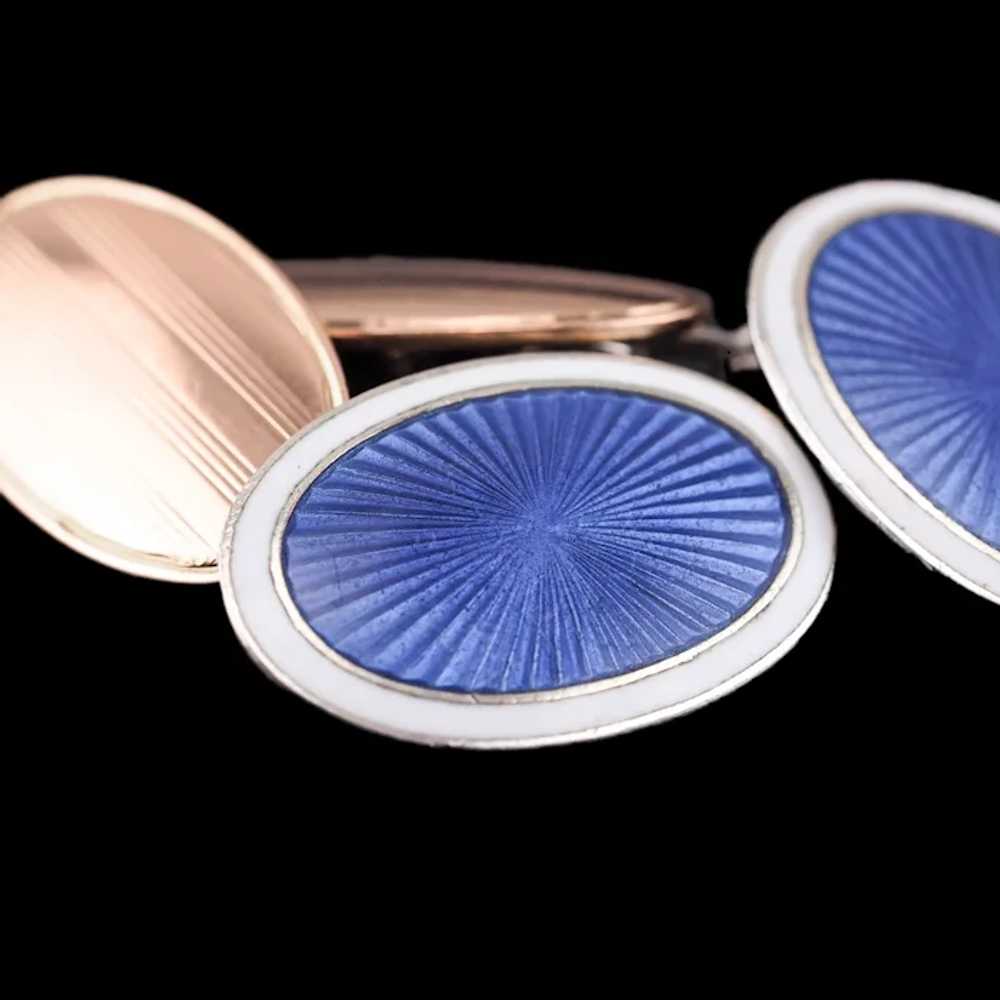 Antique Gold Cufflinks with Blue Guilloche Enamel… - image 4