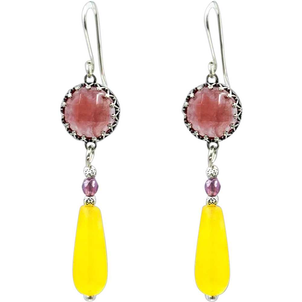 Pink Opalite & Yellow Agate Long Earrings - image 1