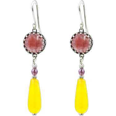 Pink Opalite & Yellow Agate Long Earrings - image 1