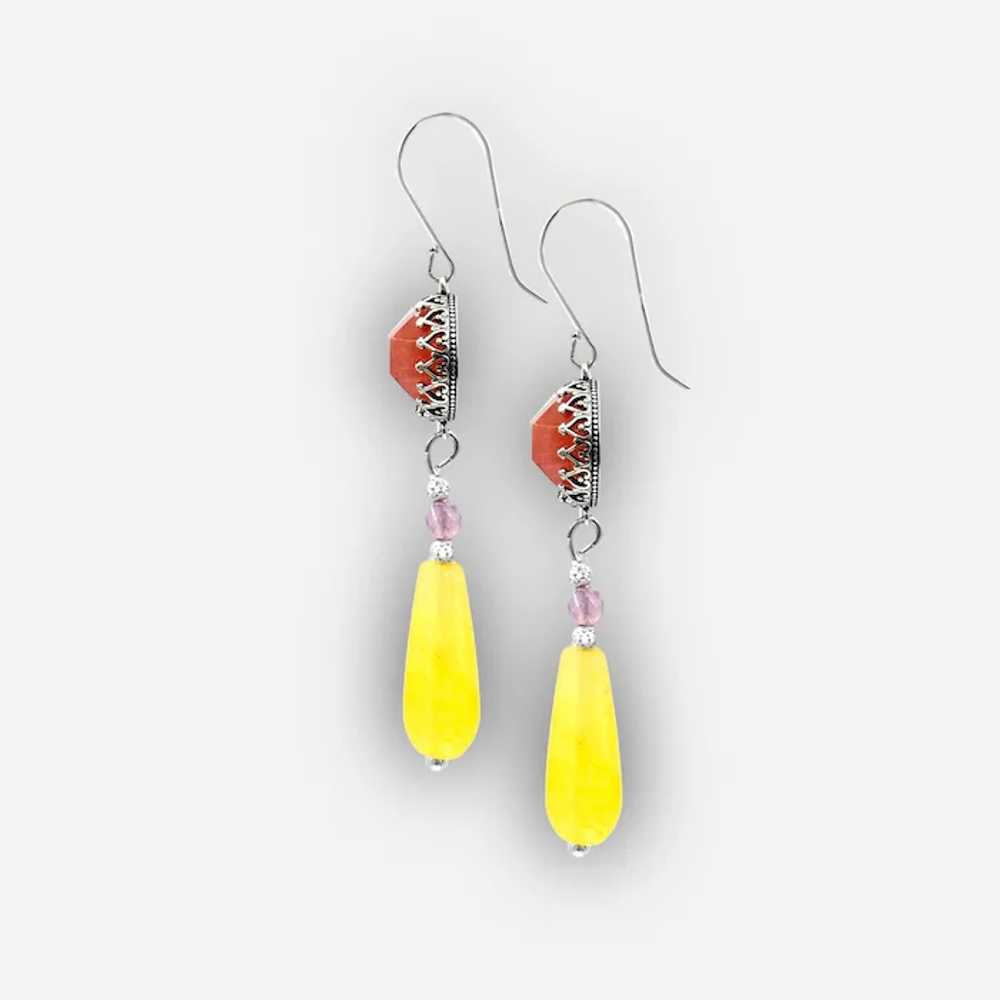 Pink Opalite & Yellow Agate Long Earrings - image 2