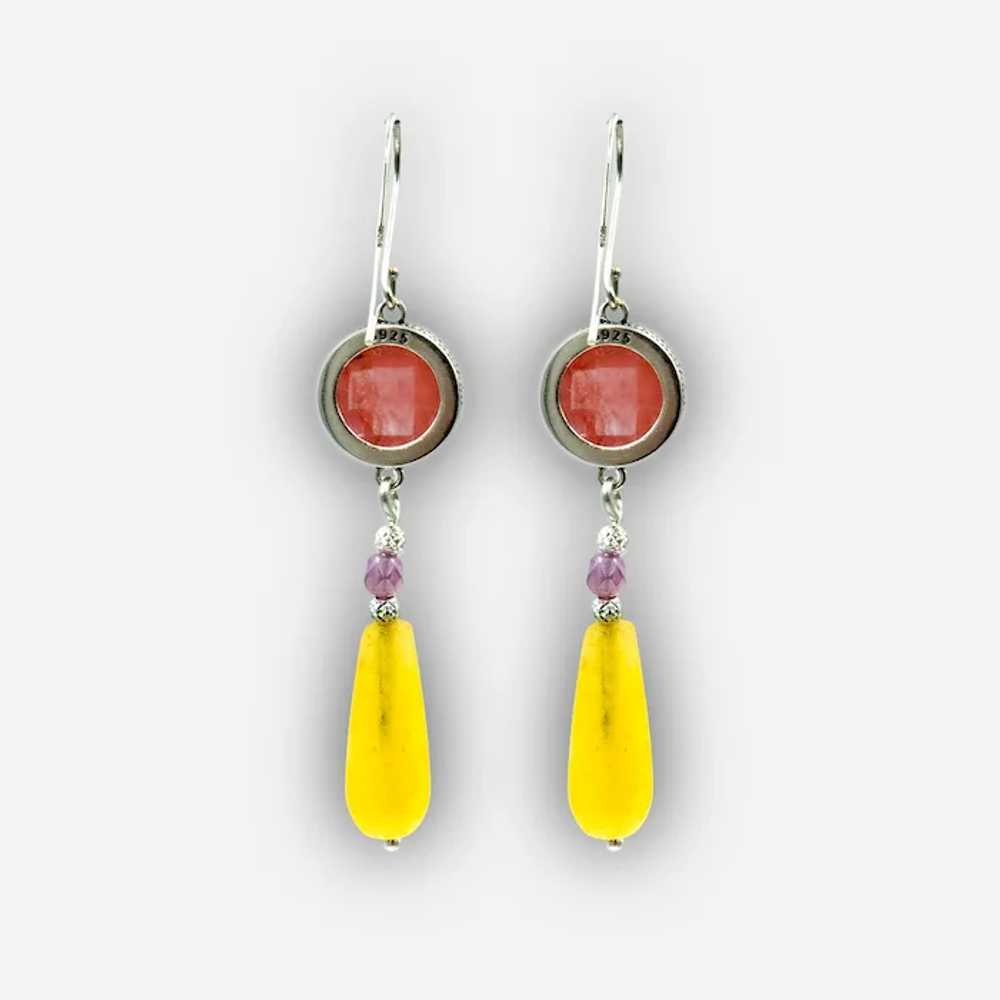 Pink Opalite & Yellow Agate Long Earrings - image 3