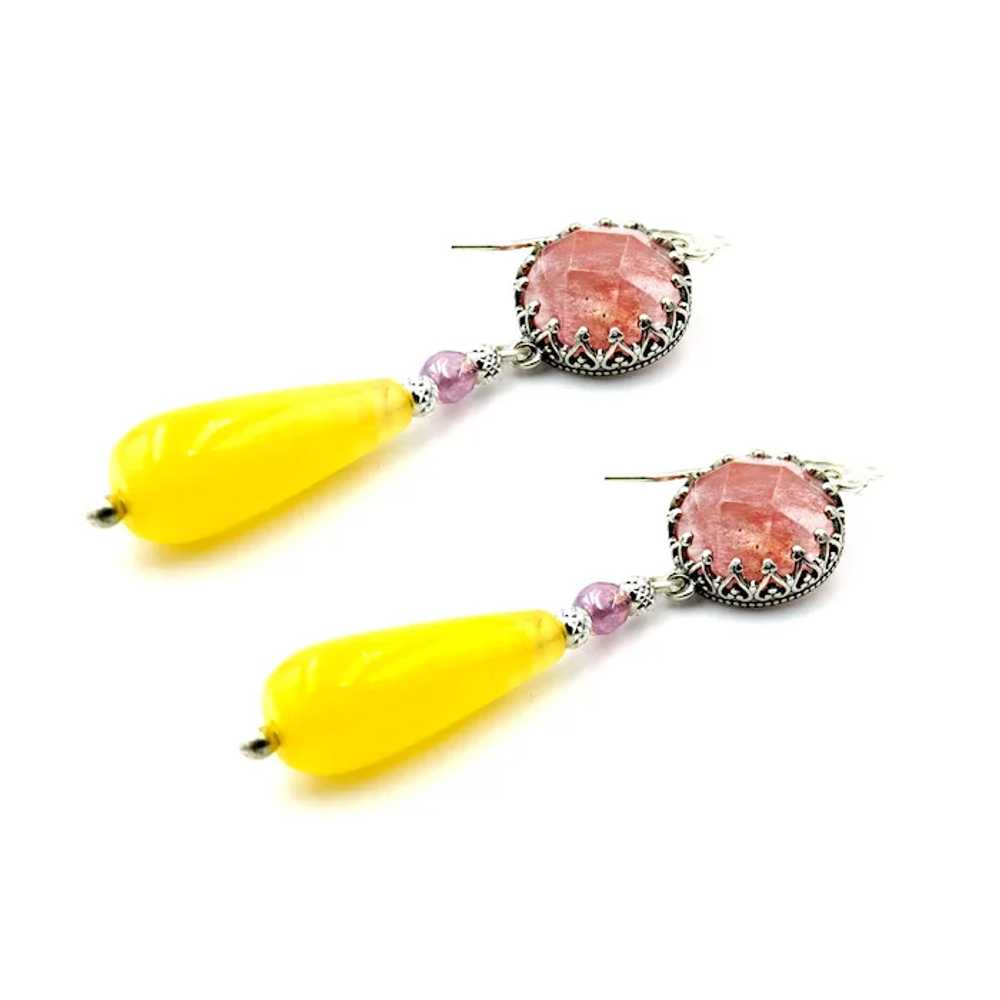 Pink Opalite & Yellow Agate Long Earrings - image 4