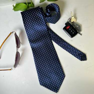 Vintage Kai Long 100% Silk Tie Blue/White Diamond… - image 1