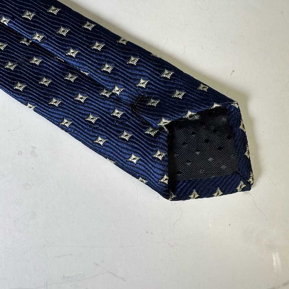 Vintage Kai Long 100% Silk Tie Blue/White Diamond… - image 3