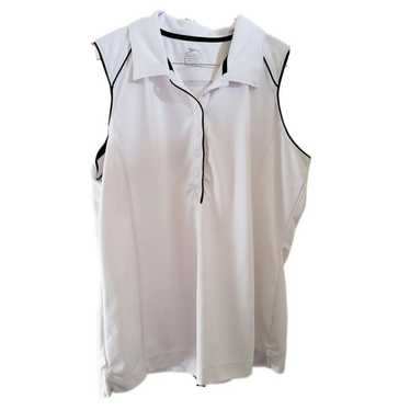 Slazenger Womens LARGE Gray White Accent Stitch V-neck Golf Polo Shirt Top  Sport