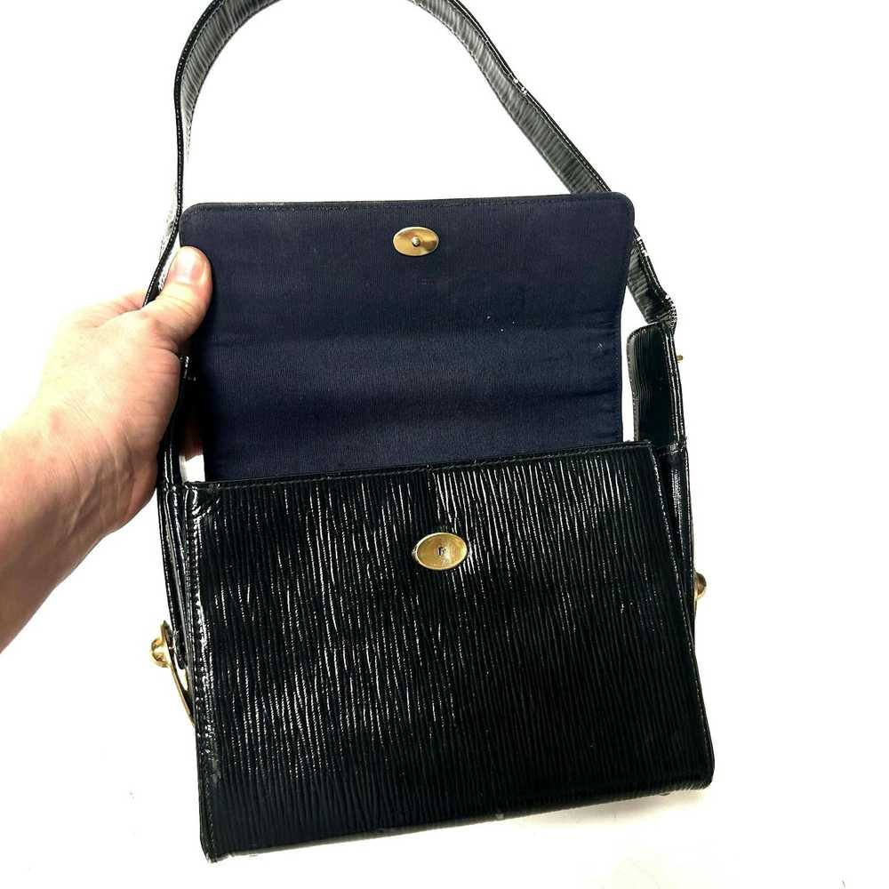 Unkwn 60's Block TEXTURED Box Handbag MoD PATENT … - image 4