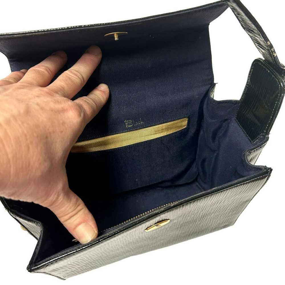 Unkwn 60's Block TEXTURED Box Handbag MoD PATENT … - image 5