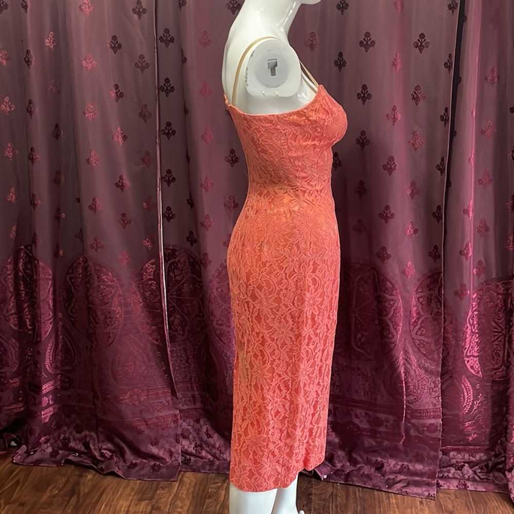 Hand Sewn Vintage Coral Lace Dress Size X-Small - image 10
