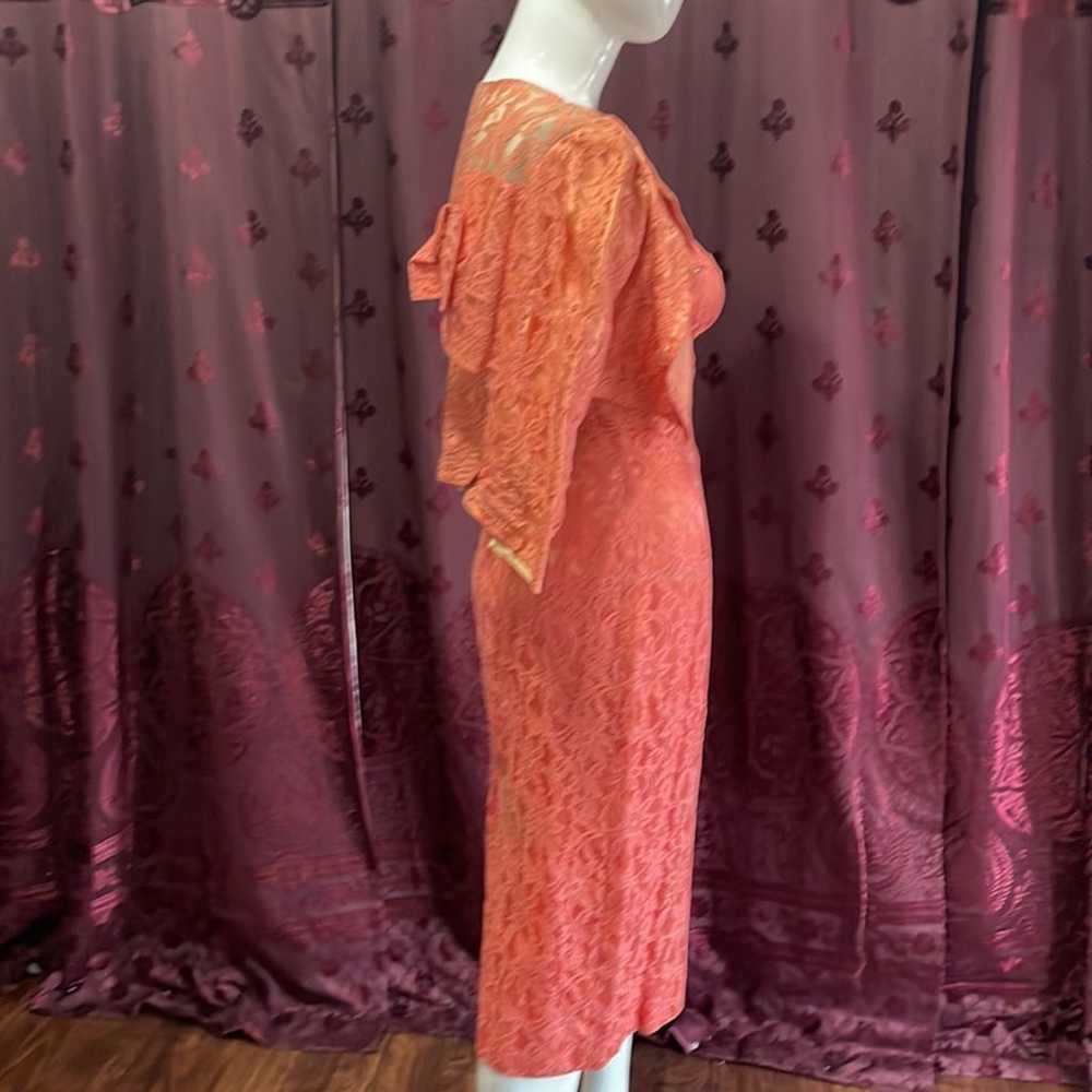 Hand Sewn Vintage Coral Lace Dress Size X-Small - image 11