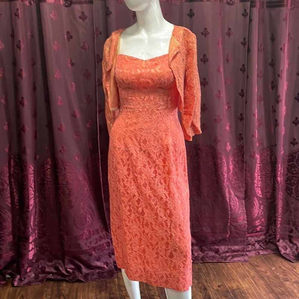 Hand Sewn Vintage Coral Lace Dress Size X-Small - image 1