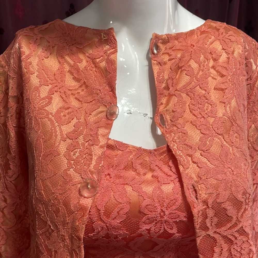 Hand Sewn Vintage Coral Lace Dress Size X-Small - image 2