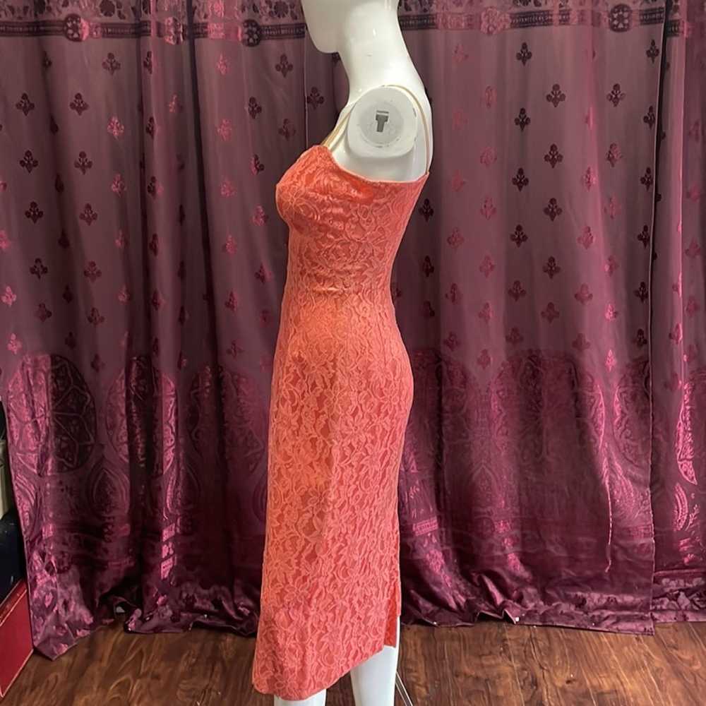 Hand Sewn Vintage Coral Lace Dress Size X-Small - image 4