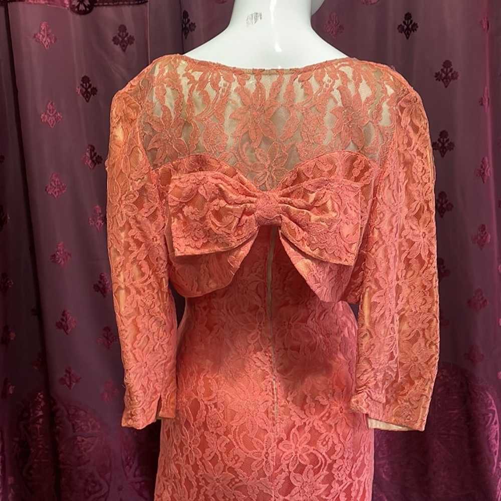 Hand Sewn Vintage Coral Lace Dress Size X-Small - image 7