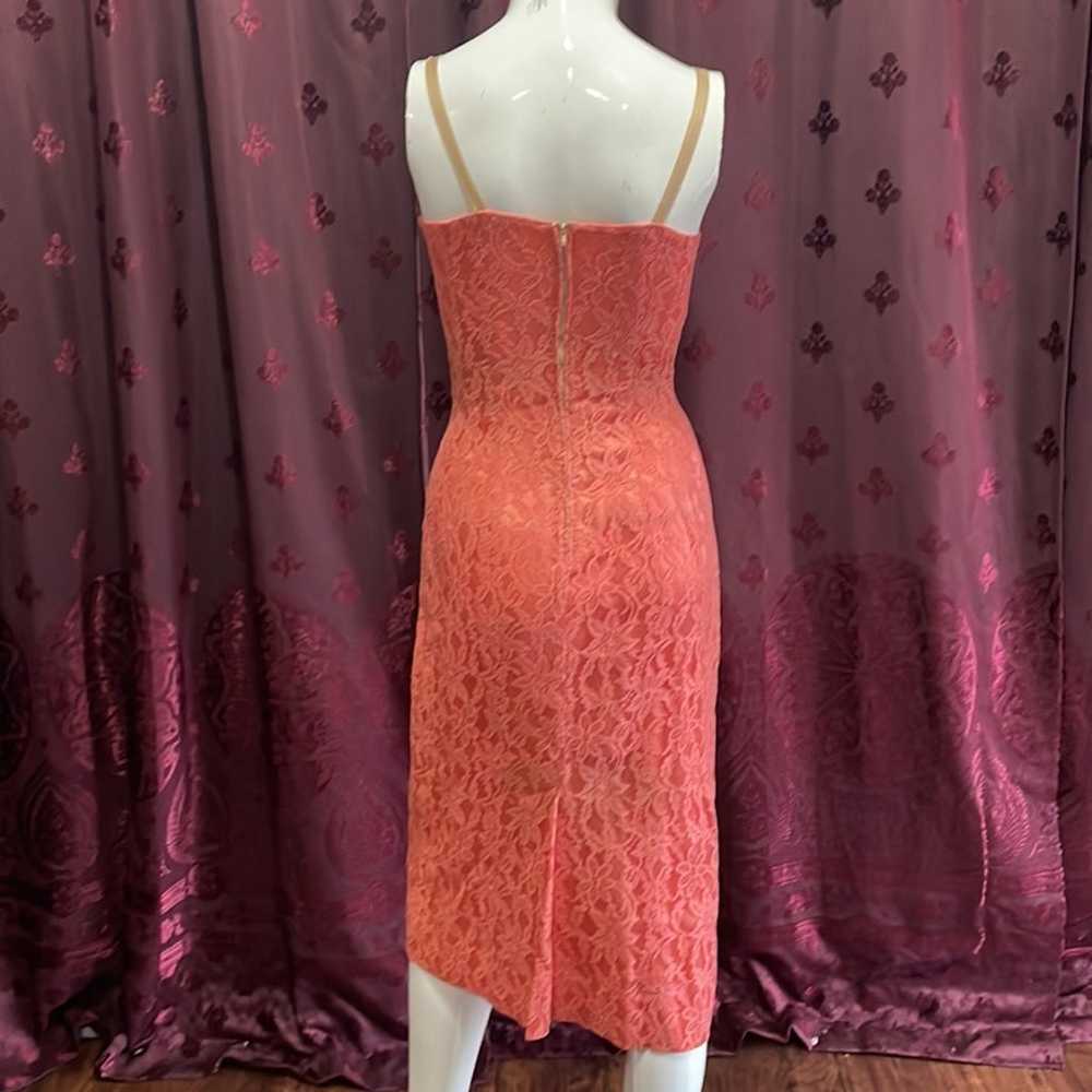 Hand Sewn Vintage Coral Lace Dress Size X-Small - image 8