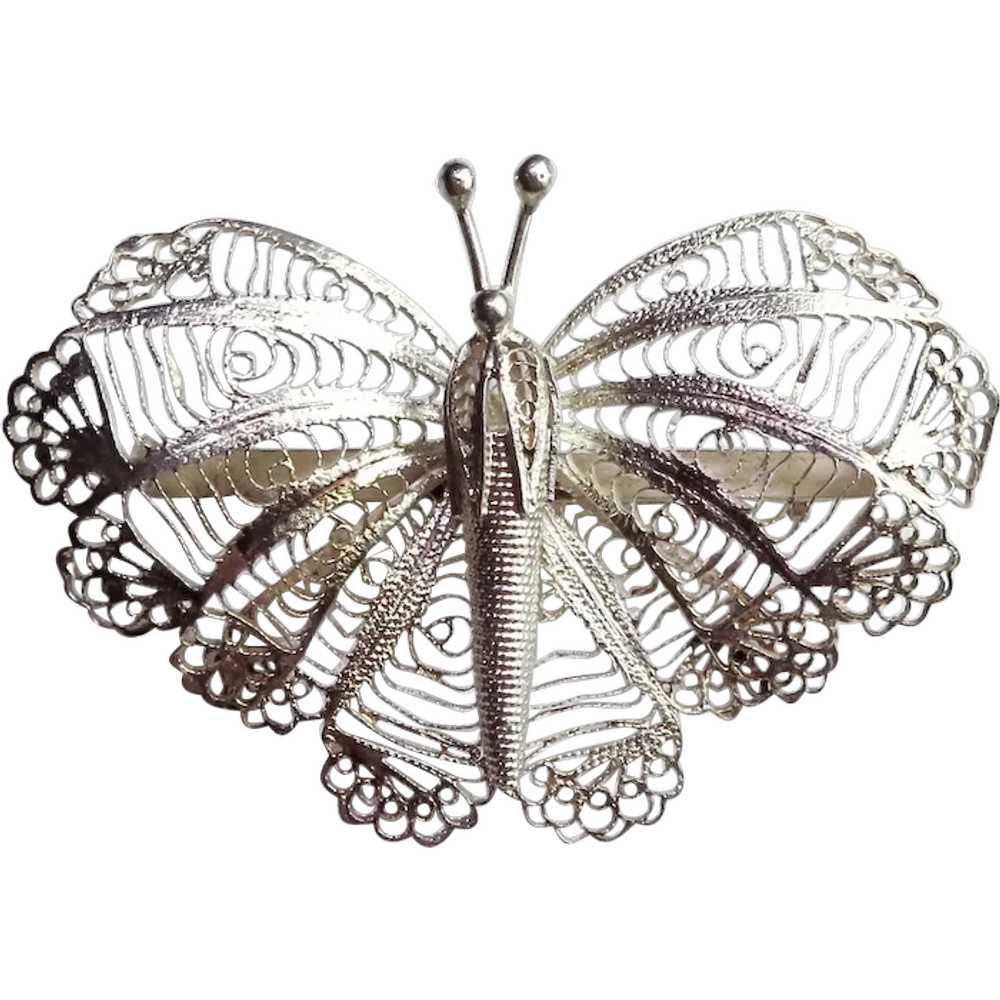 Vintage Sterling Silver Filigree Moth Butterfly B… - image 1