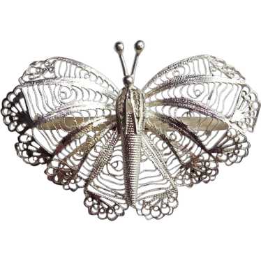 Vintage Sterling Silver Filigree Moth Butterfly B… - image 1