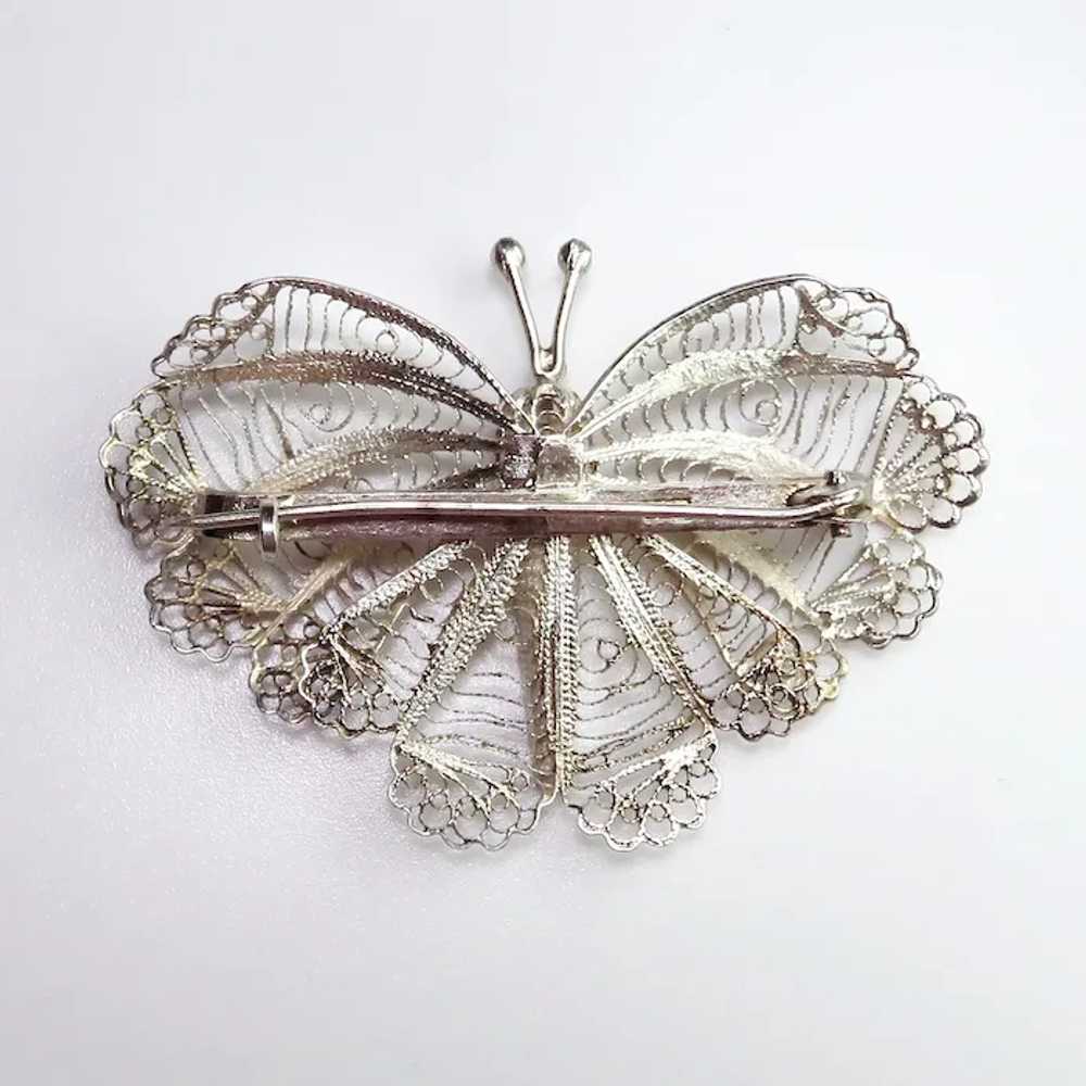 Vintage Sterling Silver Filigree Moth Butterfly B… - image 2