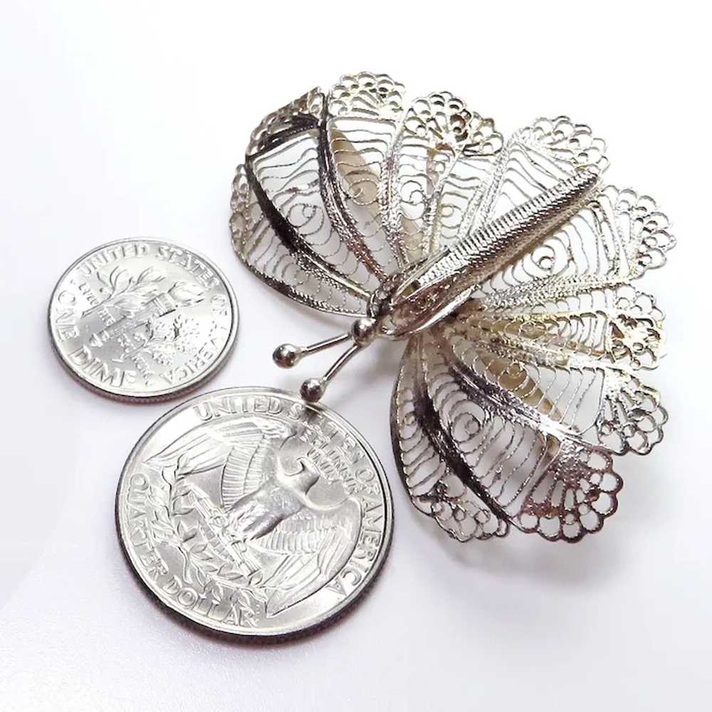 Vintage Sterling Silver Filigree Moth Butterfly B… - image 3