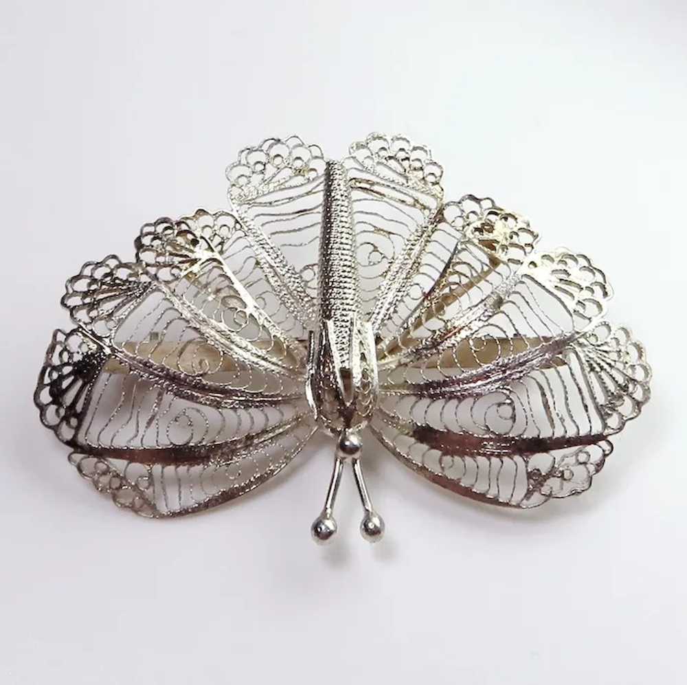 Vintage Sterling Silver Filigree Moth Butterfly B… - image 4