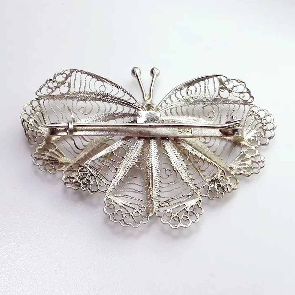 Vintage Sterling Silver Filigree Moth Butterfly B… - image 6