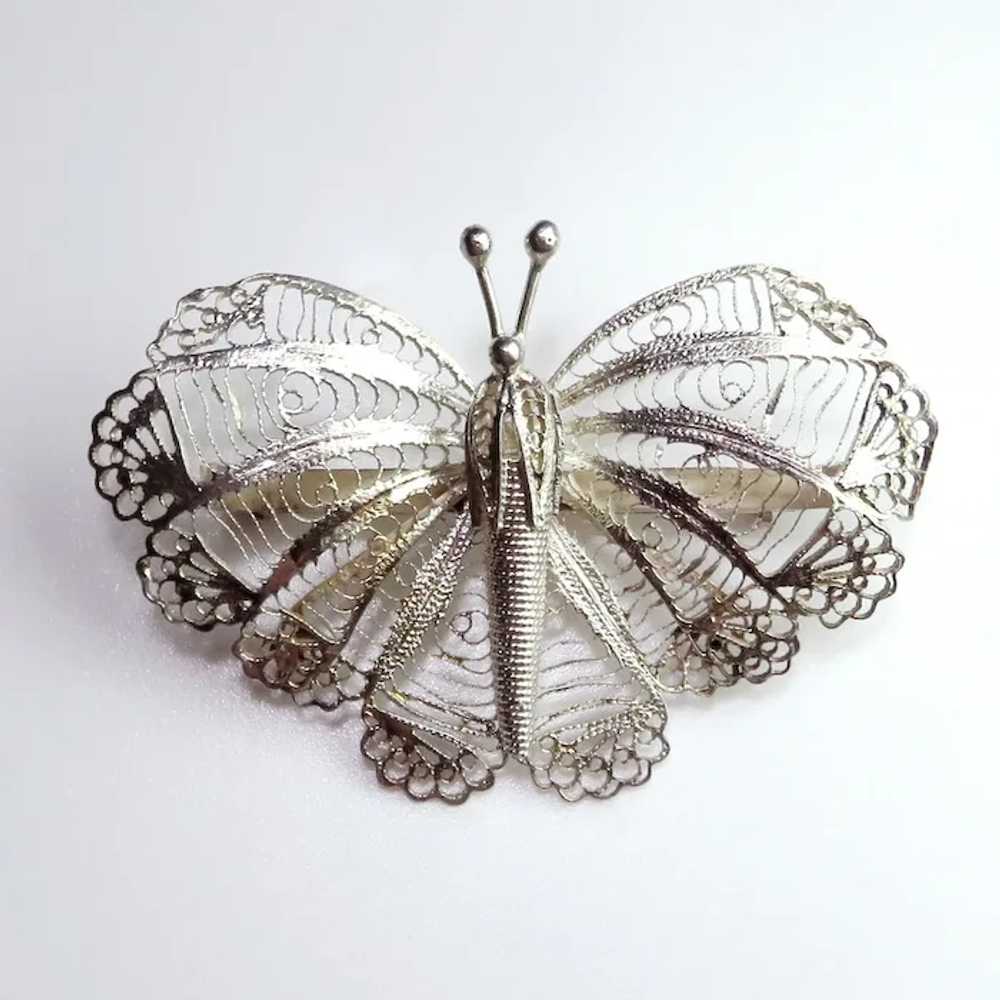 Vintage Sterling Silver Filigree Moth Butterfly B… - image 7