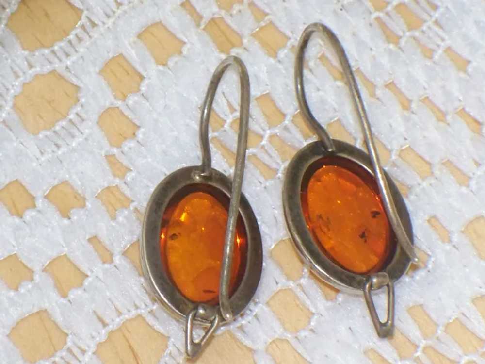 Vintage Amber Sterling Silver Dangle Pierced Earr… - image 10