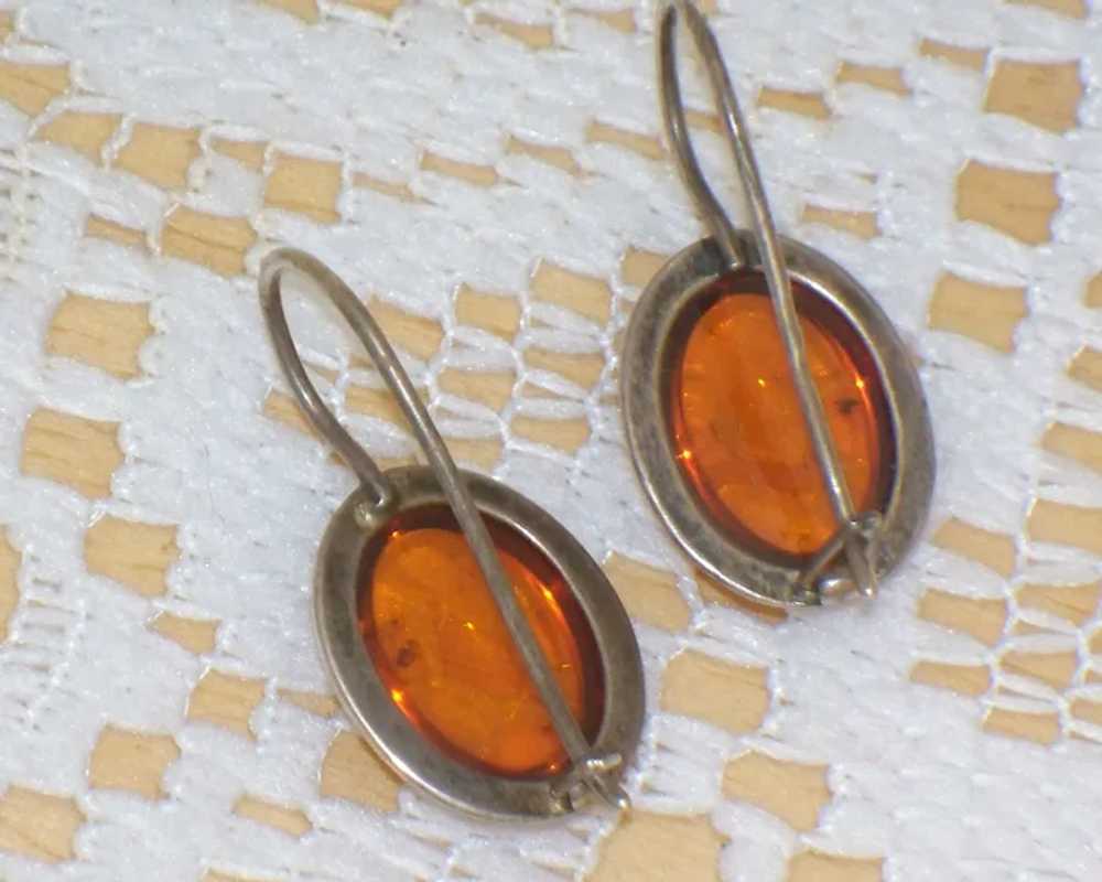 Vintage Amber Sterling Silver Dangle Pierced Earr… - image 11