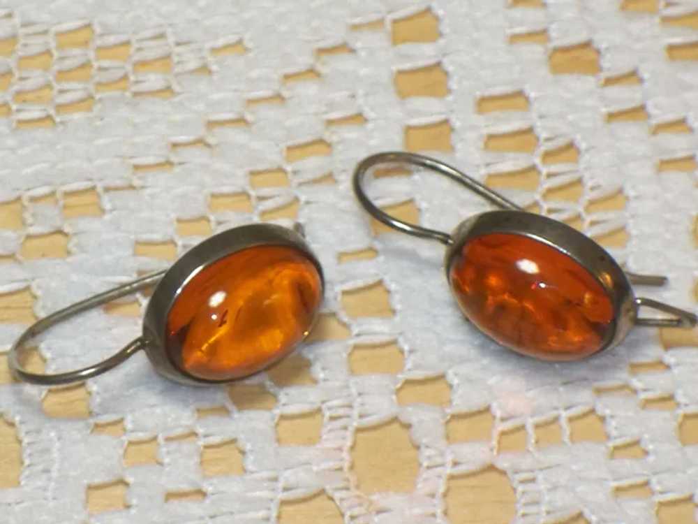 Vintage Amber Sterling Silver Dangle Pierced Earr… - image 12