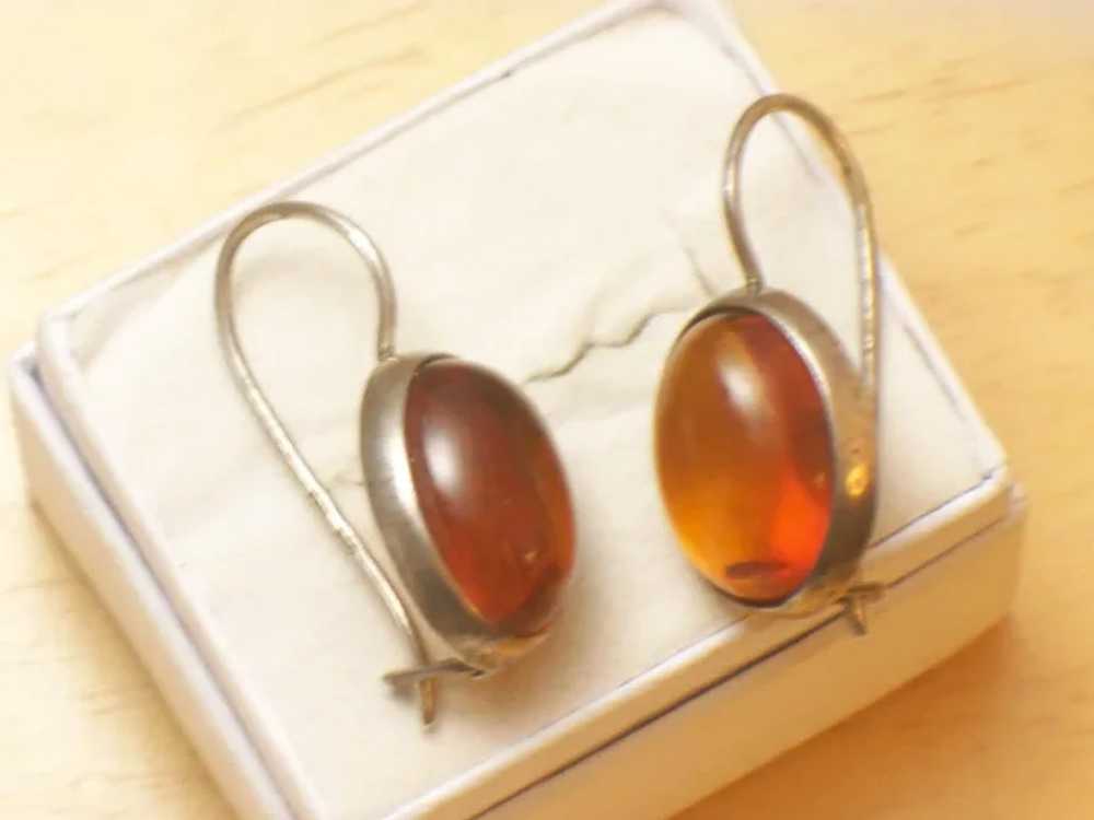 Vintage Amber Sterling Silver Dangle Pierced Earr… - image 3