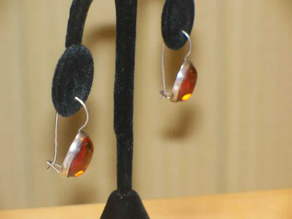 Vintage Amber Sterling Silver Dangle Pierced Earr… - image 4