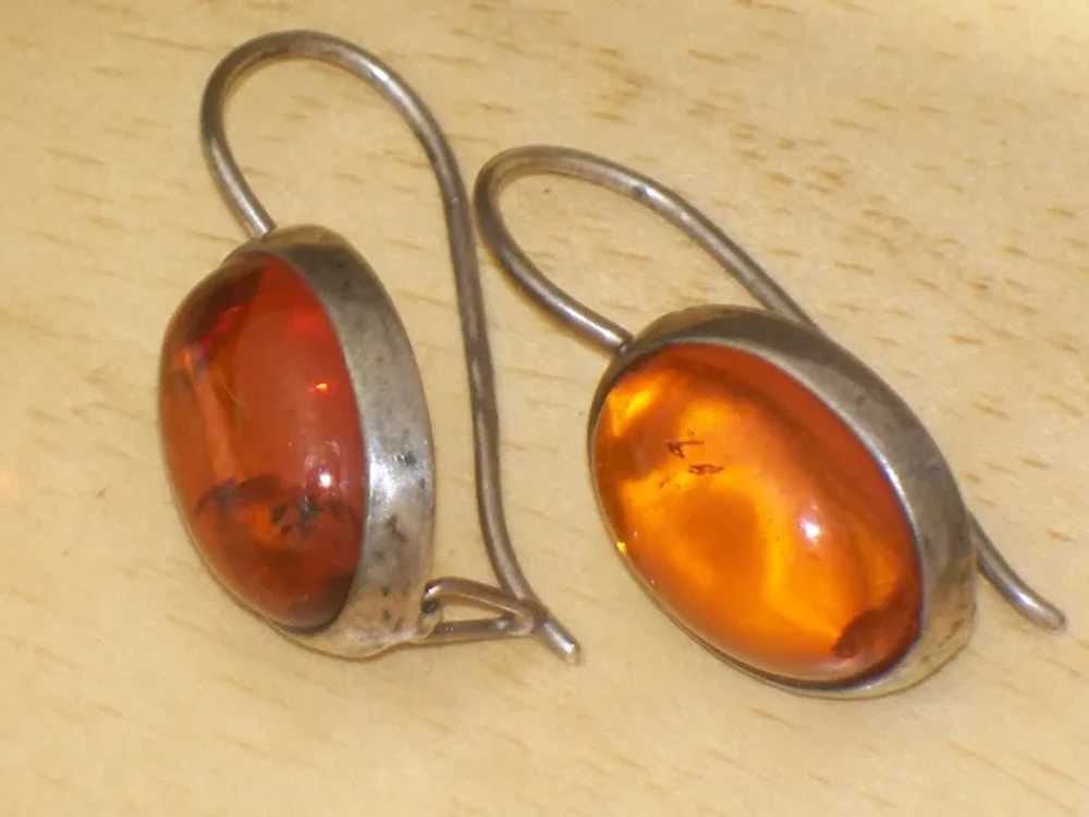 Vintage Amber Sterling Silver Dangle Pierced Earr… - image 5