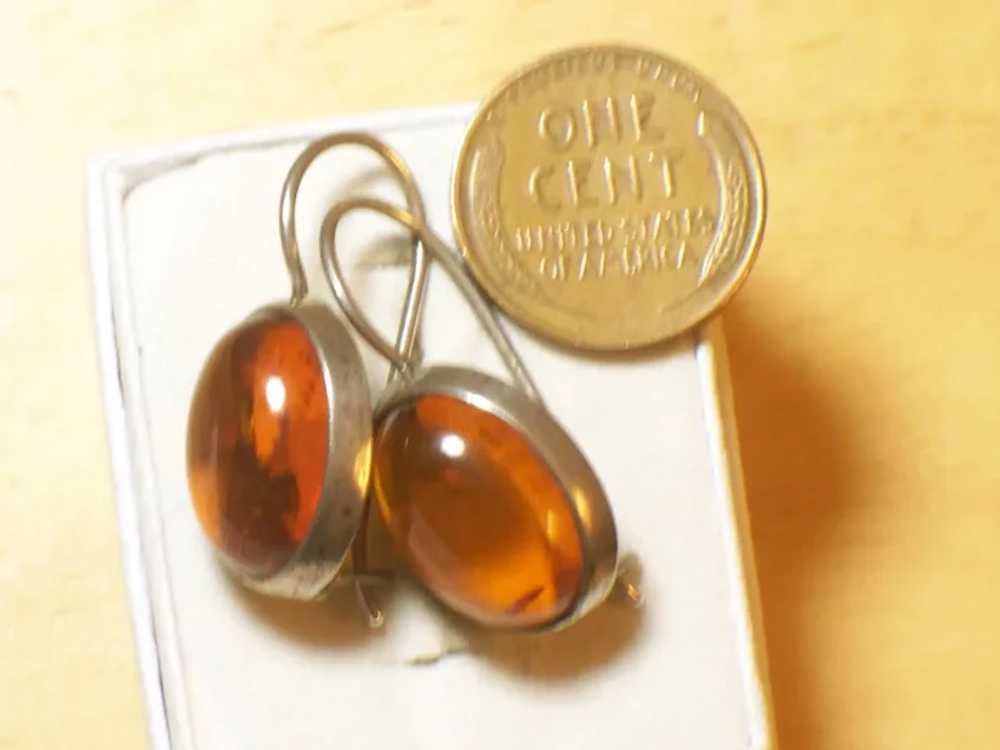 Vintage Amber Sterling Silver Dangle Pierced Earr… - image 6