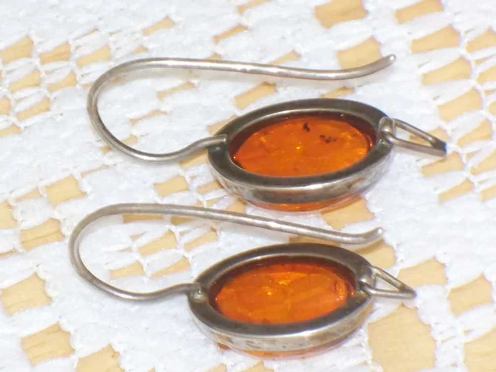 Vintage Amber Sterling Silver Dangle Pierced Earr… - image 7