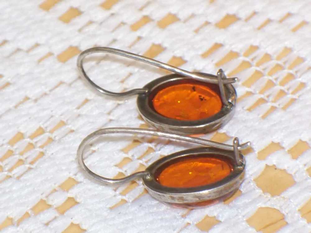 Vintage Amber Sterling Silver Dangle Pierced Earr… - image 8