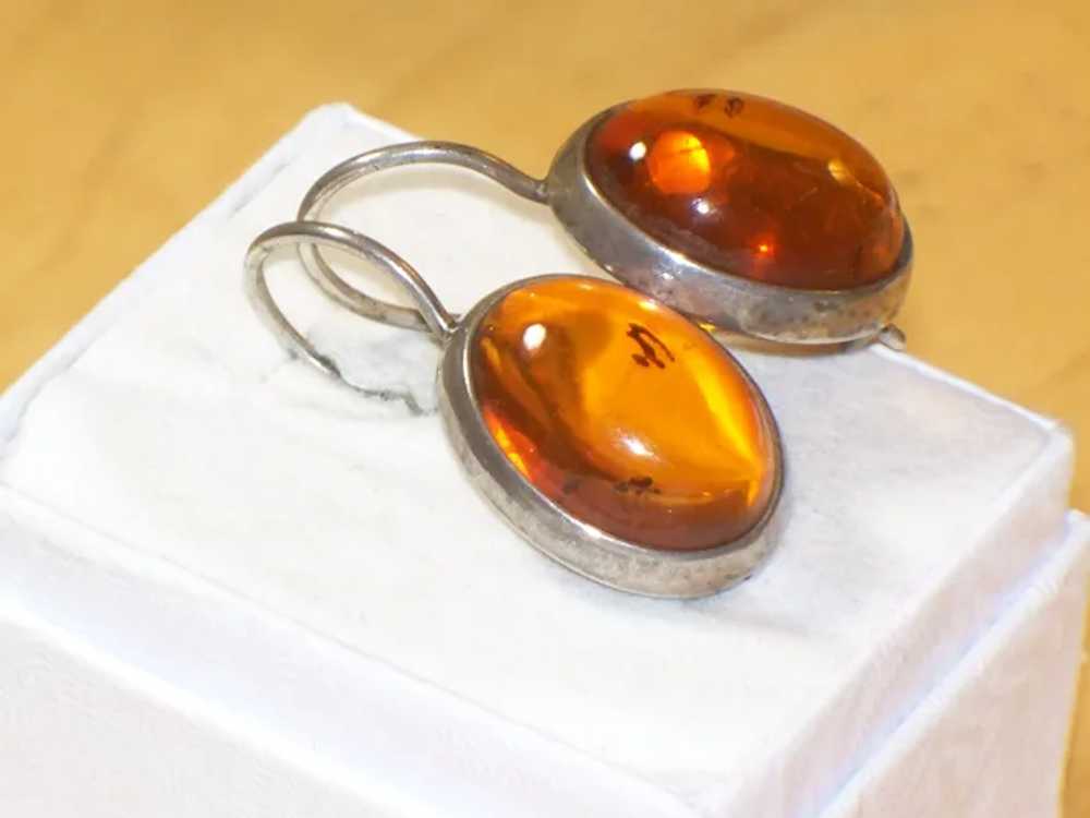 Vintage Amber Sterling Silver Dangle Pierced Earr… - image 9