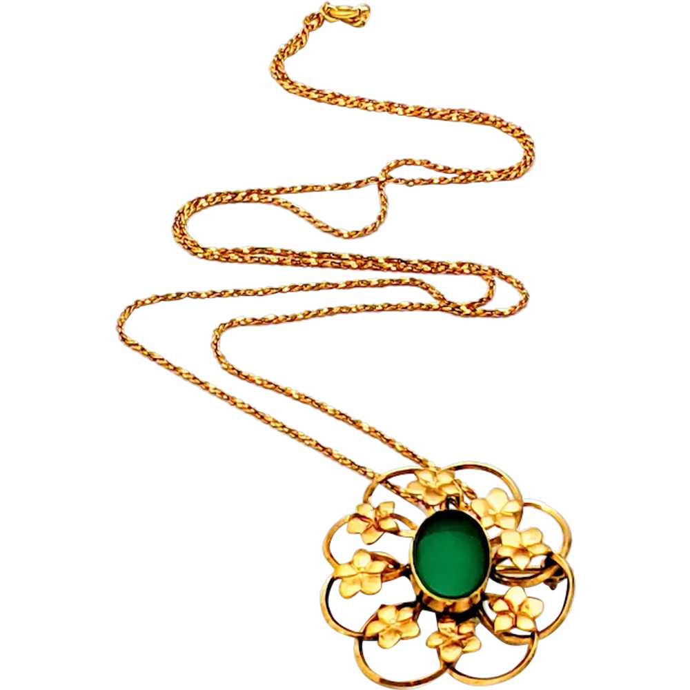 12k GF Gold Filled Floral Pendant Necklace - image 1