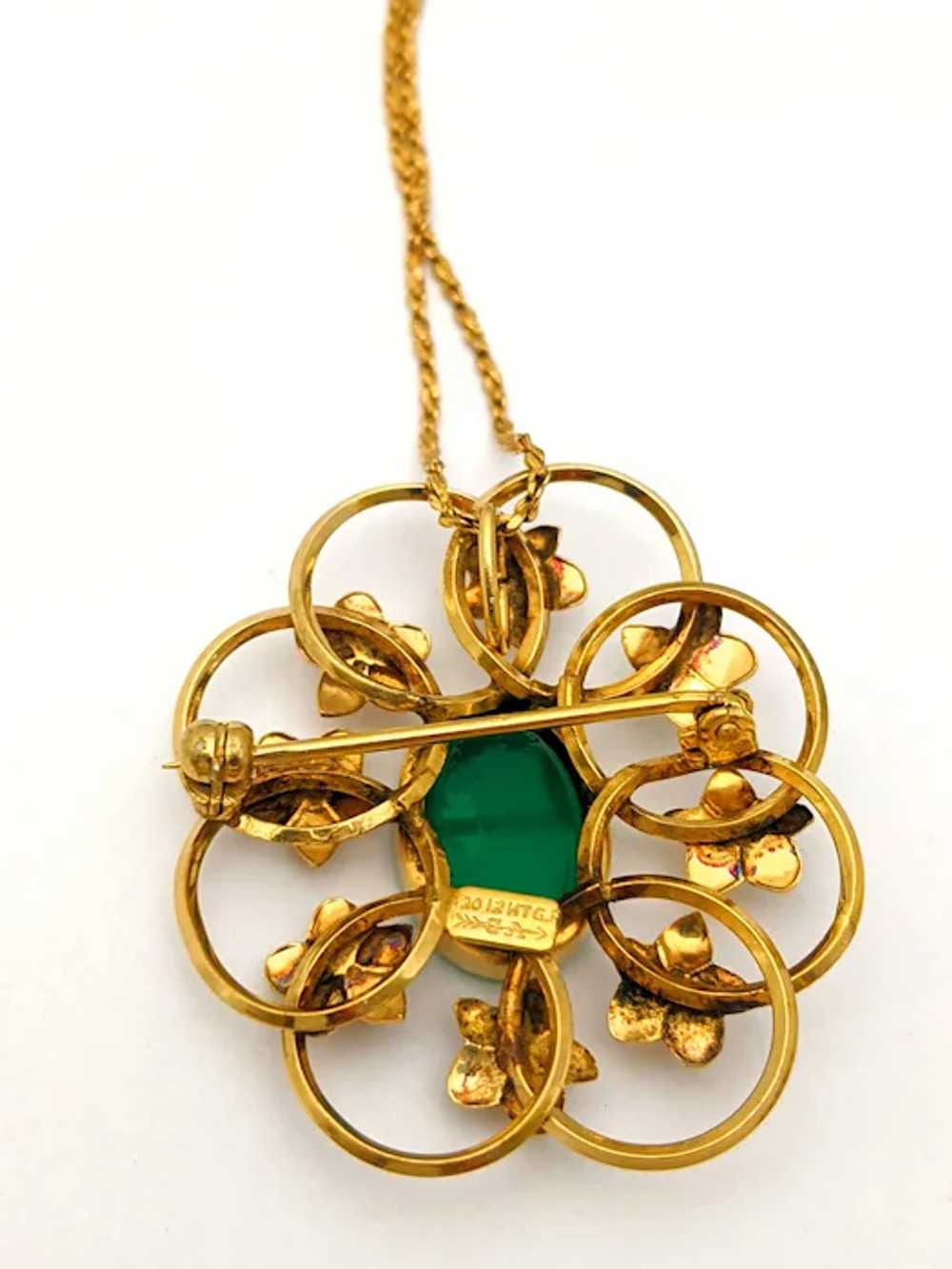 12k GF Gold Filled Floral Pendant Necklace - image 5