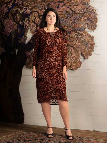 1920's Burnt Orange Devoré Silk Velvet Dress - Siz